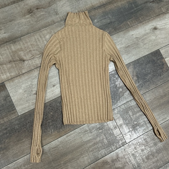Enza Costa lurex sweater rib turtleneck long sleeve top - Picture 7 of 7